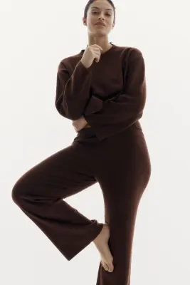 Pantalon en maille fine - Marron foncé — photo 1