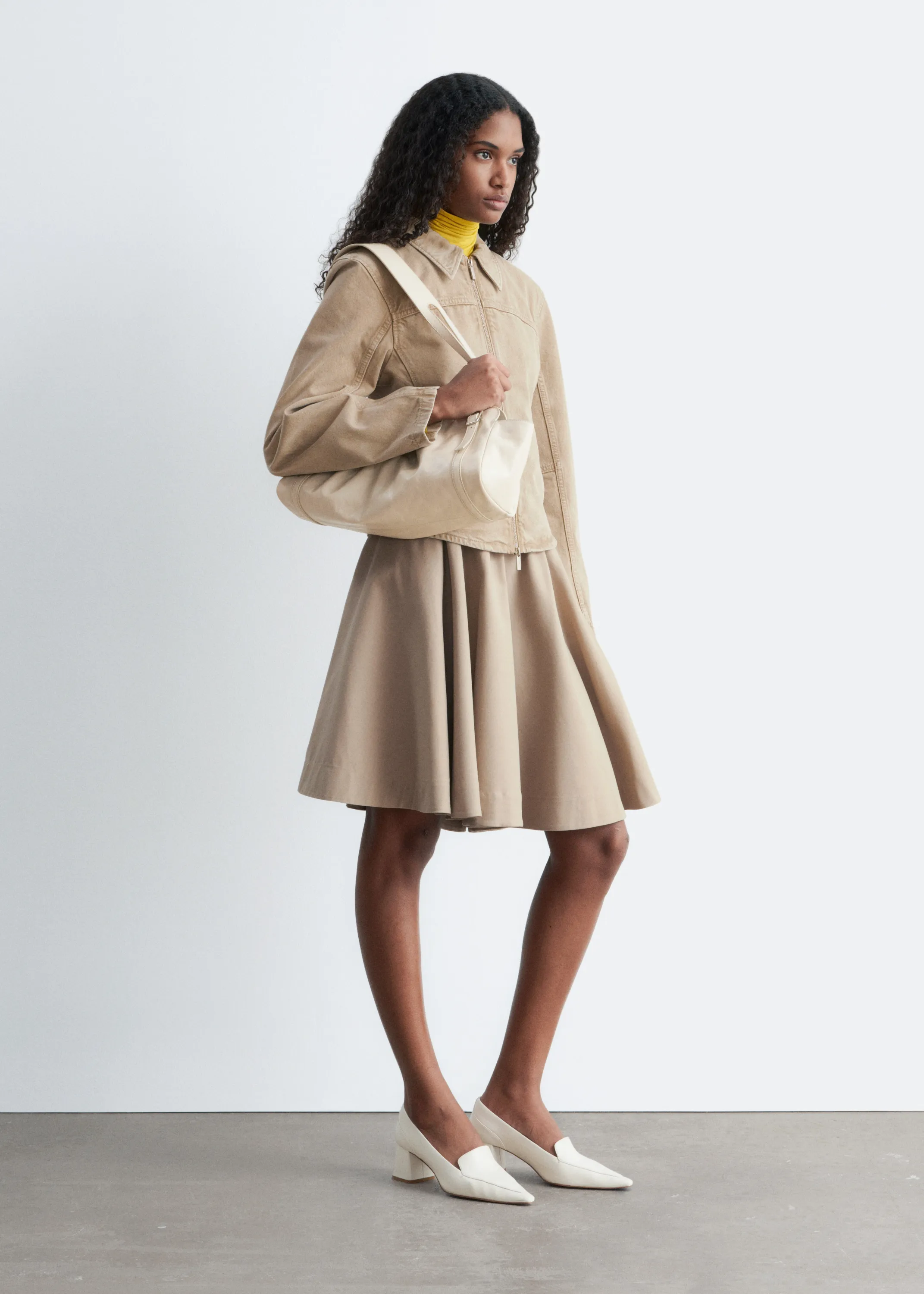 Veste zippée et ajustée en jean - Beige
