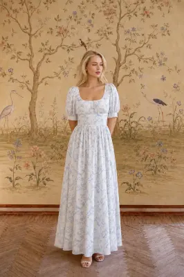 Lacey Maxi Dress - Blue Toile de Jouy Birds — photo 1