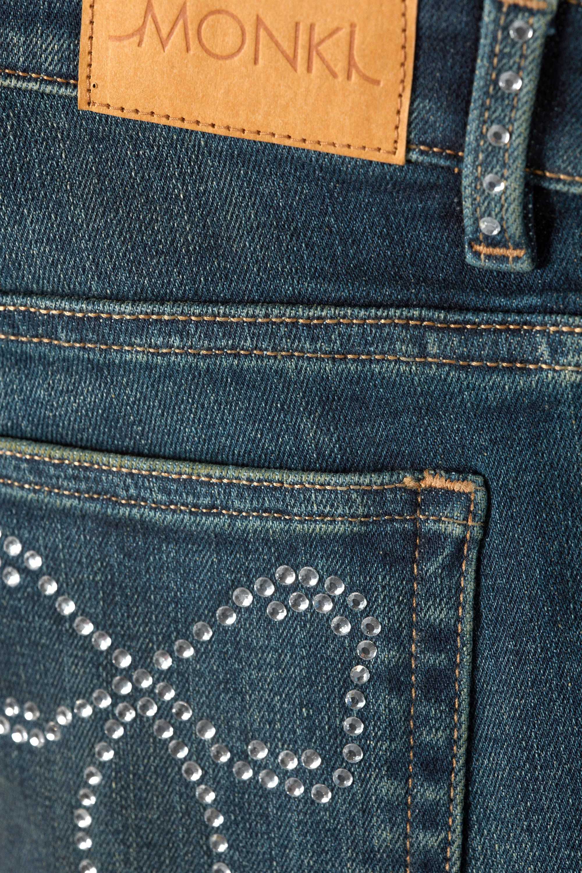 Jean évasé ajusté taille basse Katsumi orné - Bleu orné - Bleu foncé