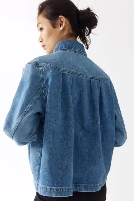 Veste oversize plissée en denim - Bleu denim clair — photo 3