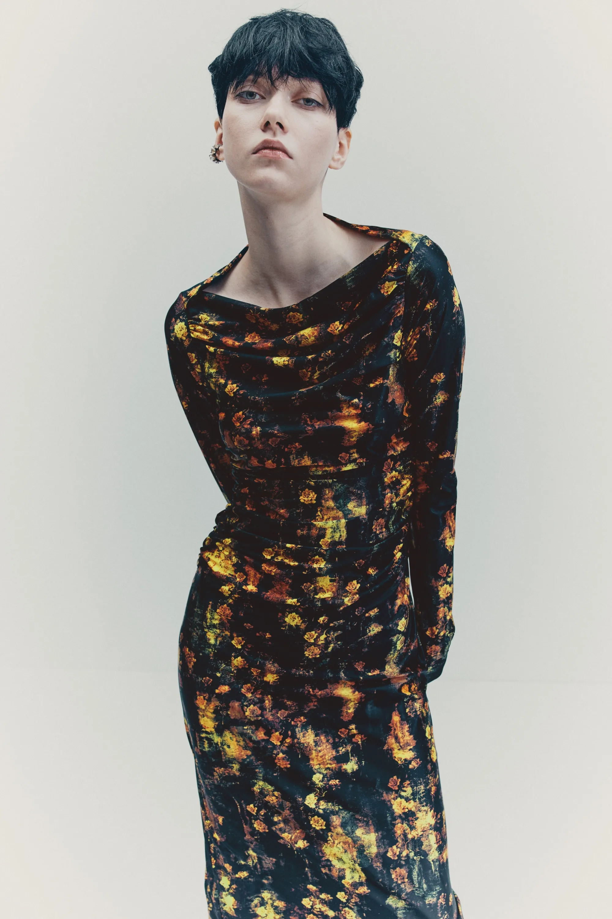 Robe imprimée - Noir/fleuri