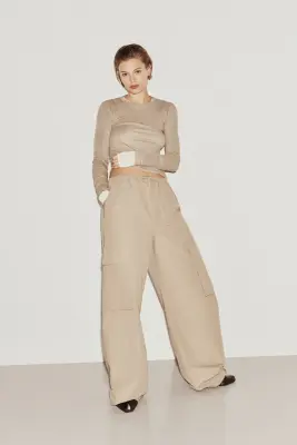 Pantalon cargo en coton - Taupe — photo 2