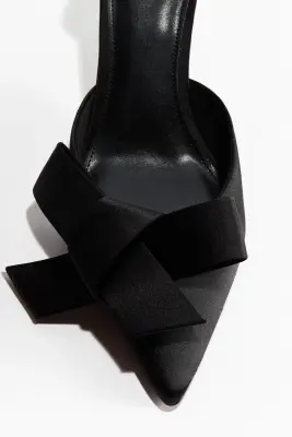 Escarpins en satin avec nœud - Noir — photo 2