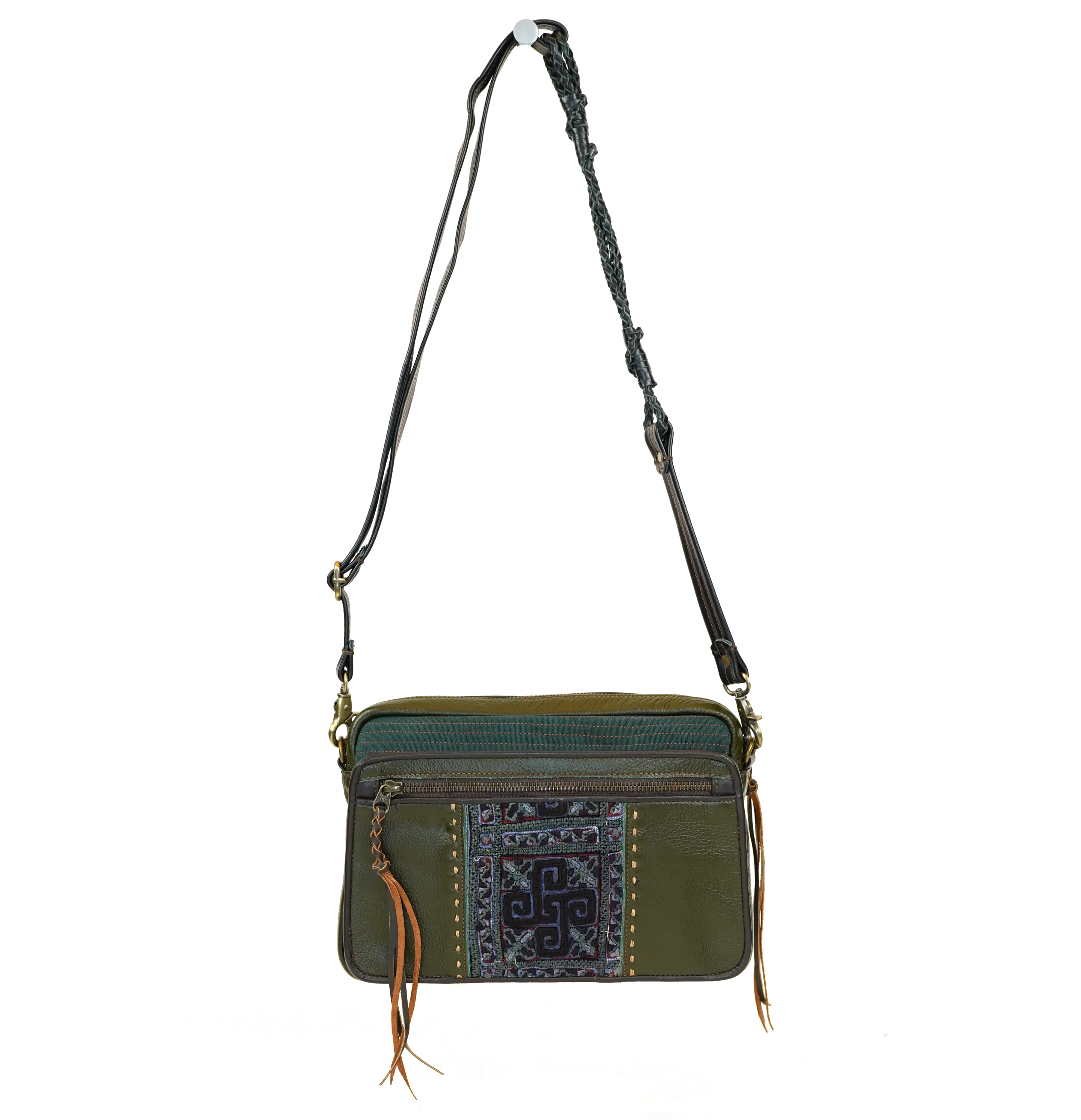 Besace en cuir et tissu