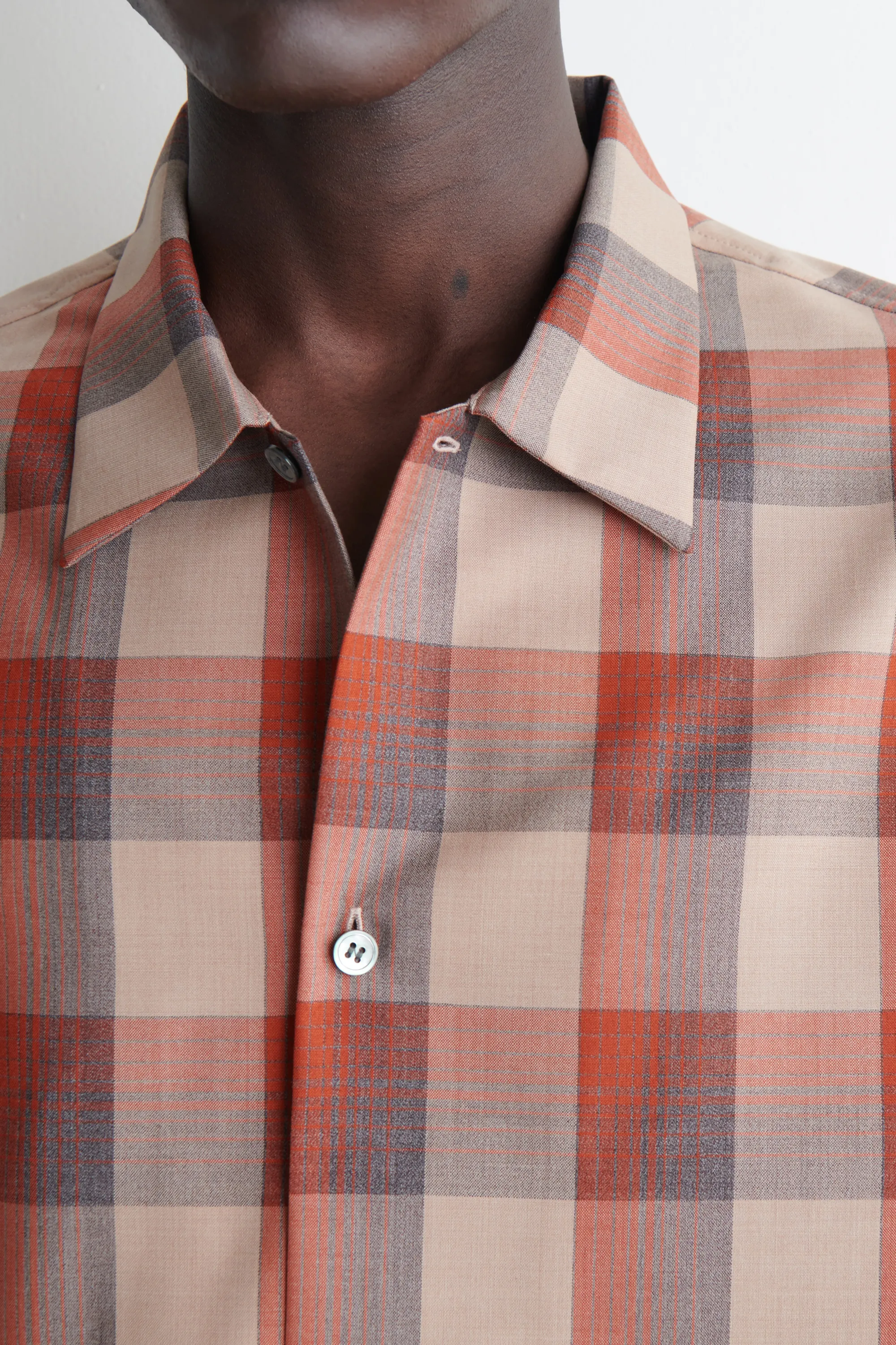 CHEMISE À CARREAUX EN MÉLANGE DE LAINE - BEIGE / ORANGE / CARREAUX