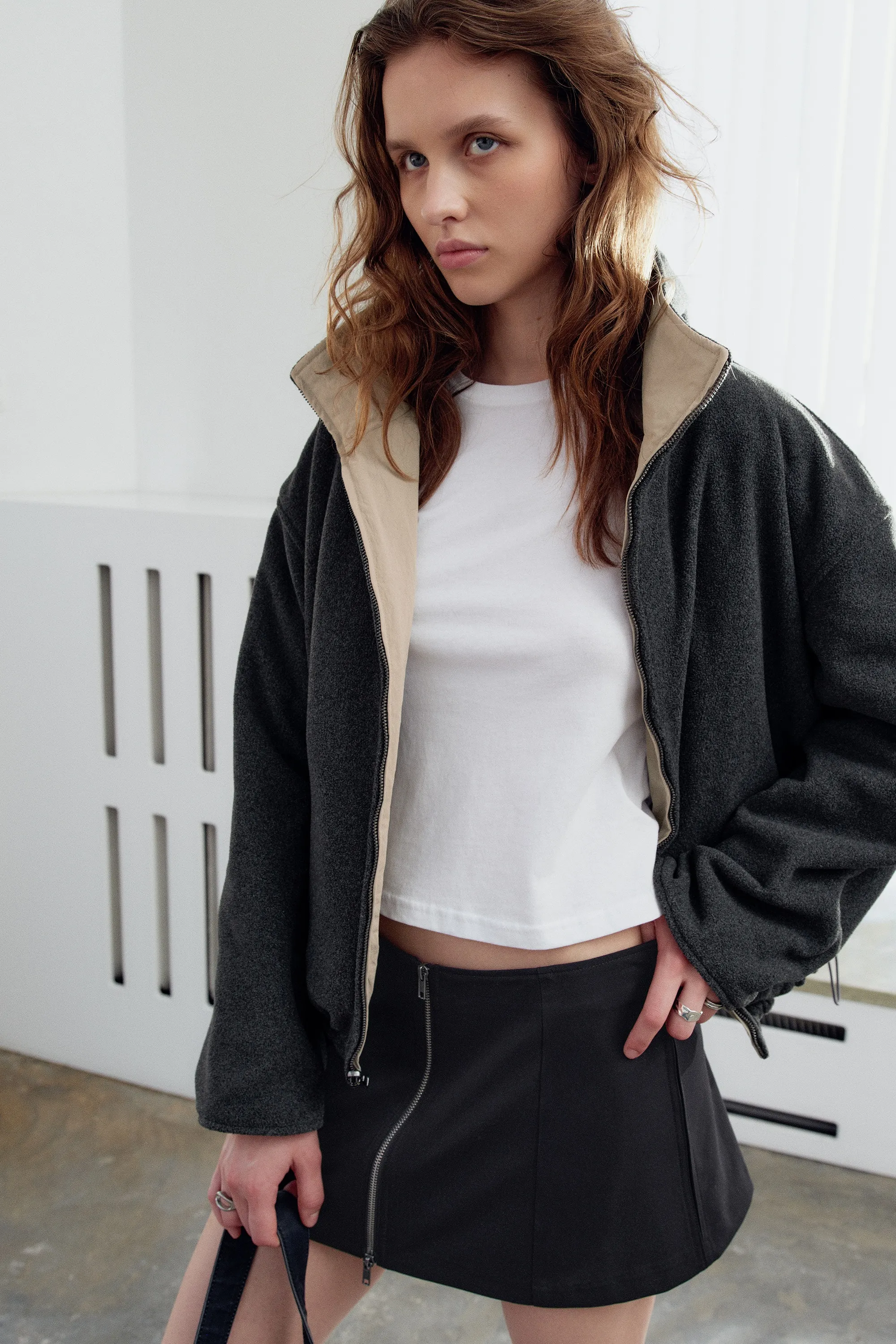 Veste nylon oversize - Beige poudré