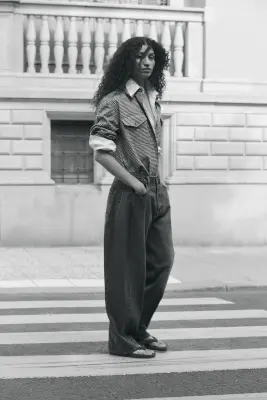 Chemise oversize en flanelle - Beige clair/vichy — photo 5