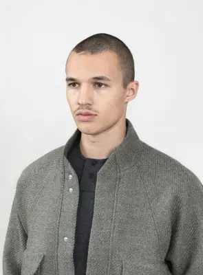 Bomber Jacket with Origami Collar in Clay 100% Italian Wool — photo 5