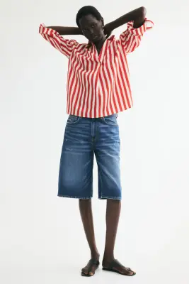 Chemise popover oversize - Rouge/rayé — photo 2