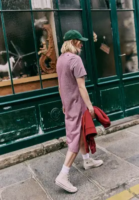 La robe t-shirt - Rayures framboise — photo 3