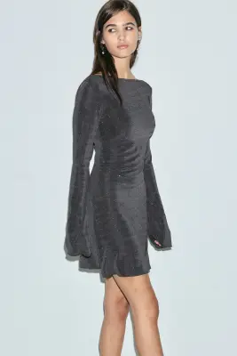 Mini-robe dos nu ornée de strass - Gris foncé — photo 2