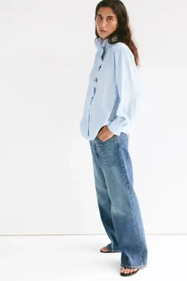 Blouse à boutons avec ruché - Bleu clair — photo 2