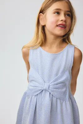 Robe avec nœud devant - Bleu/rayé — photo 4