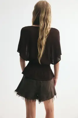 Top en maille avec encolure bateau - Marron foncé — photo 3