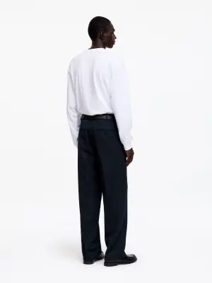 Pantalon tailleur large en laine - Bleu foncé — photo 3