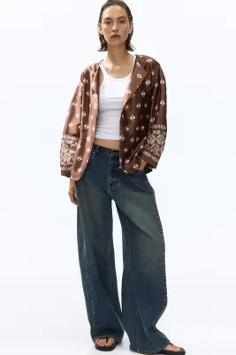 Tie-belt satin blazer - Marron/motif — photo 2