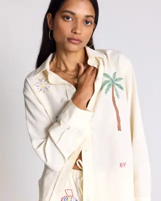 Chemise Anne blanc ivoire et broderies multicolores — photo 1