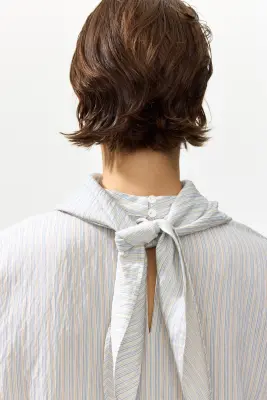 Blouse avec foulard - Bleu clair/rayé — photo 3