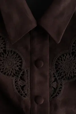 Embroidery-detail jacket - Marron foncé — photo 4