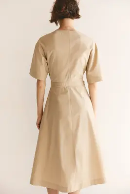 Robe portefeuille midi - Beige — photo 3