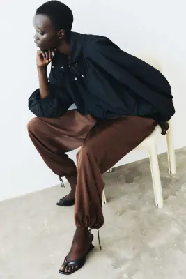 Pantalon ballon à cordon - Marron foncé — photo 2