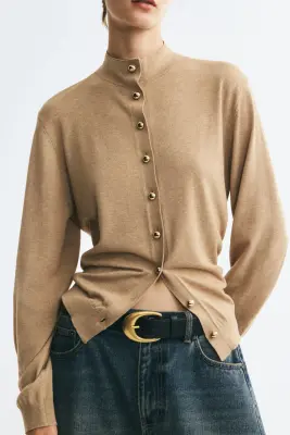 Gilet à col cheminée - Beige chiné — photo 2