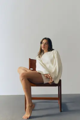 Pull en maille côtelée - Crème — photo 3