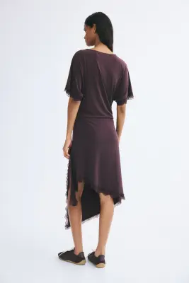 Robe en jersey avec dentelle - Violet foncé — photo 2