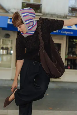 Cagoule en maille rayée Femme — photo 3