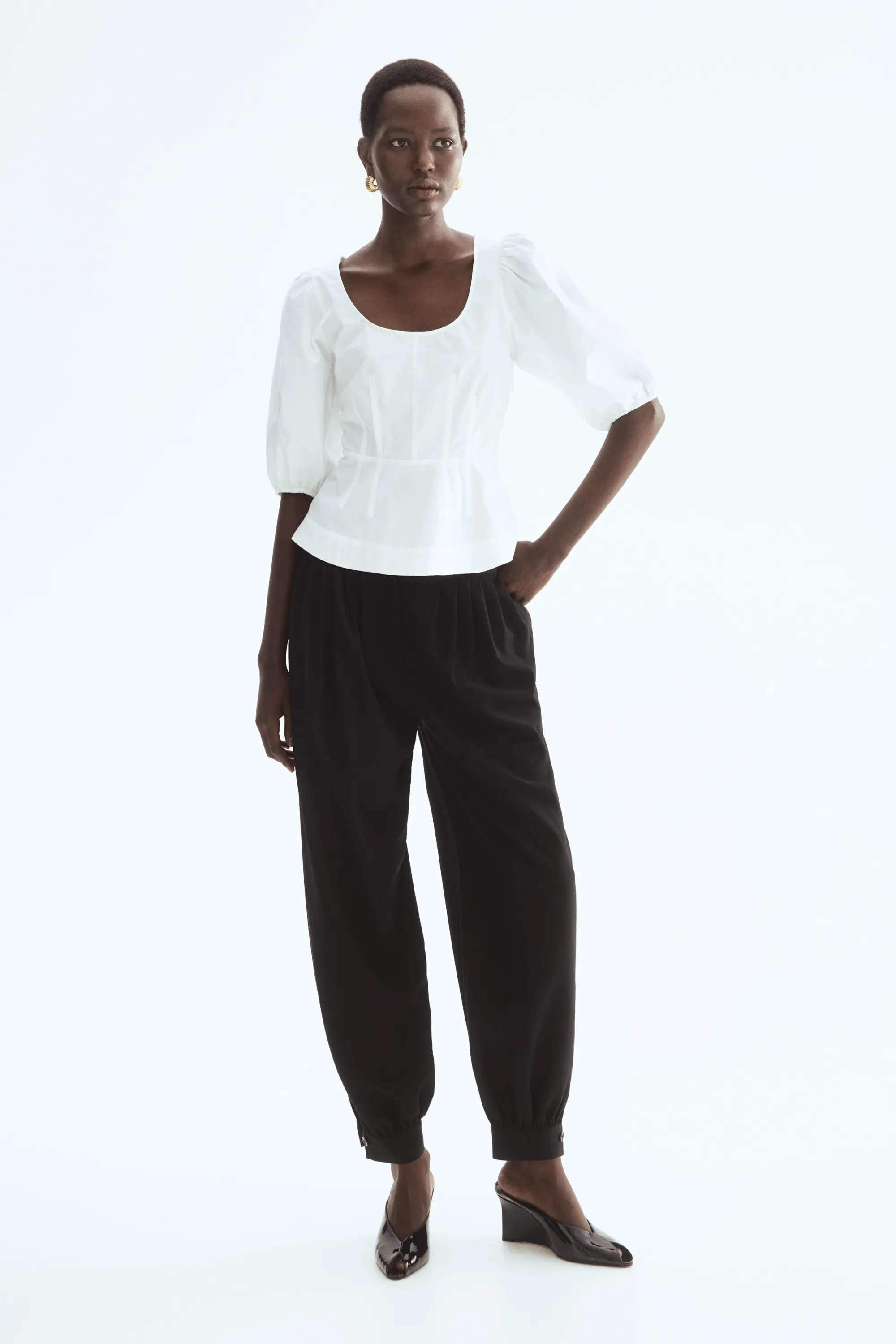 Blouse péplum en coton - Blanc