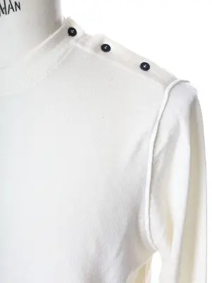 Pull col rond manches longues en maille fine blanc écru Taille L — photo 5