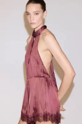 Combi-short dos nu avec dentelle - Rouge rouille — photo 3