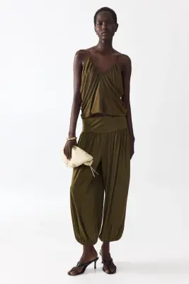 Top à effet drapé avec bretelles fines - Vert olive — photo 3