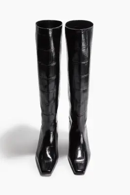 Bottes de hauteur genou - Noir/motif croco — photo 2