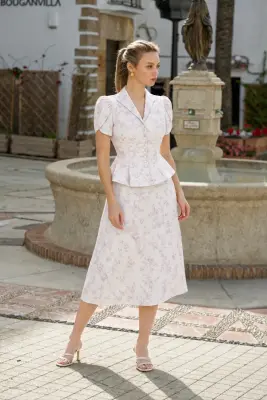 Andi Peplum Blouse - Lavender Toile de Jouy Birds — photo 5
