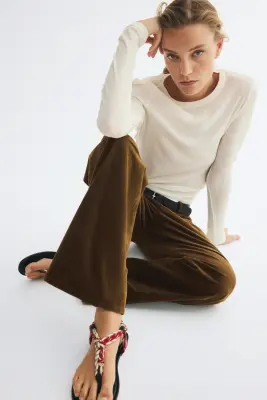 Pantalon en velours de coton côtelé - Marron foncé — photo 1