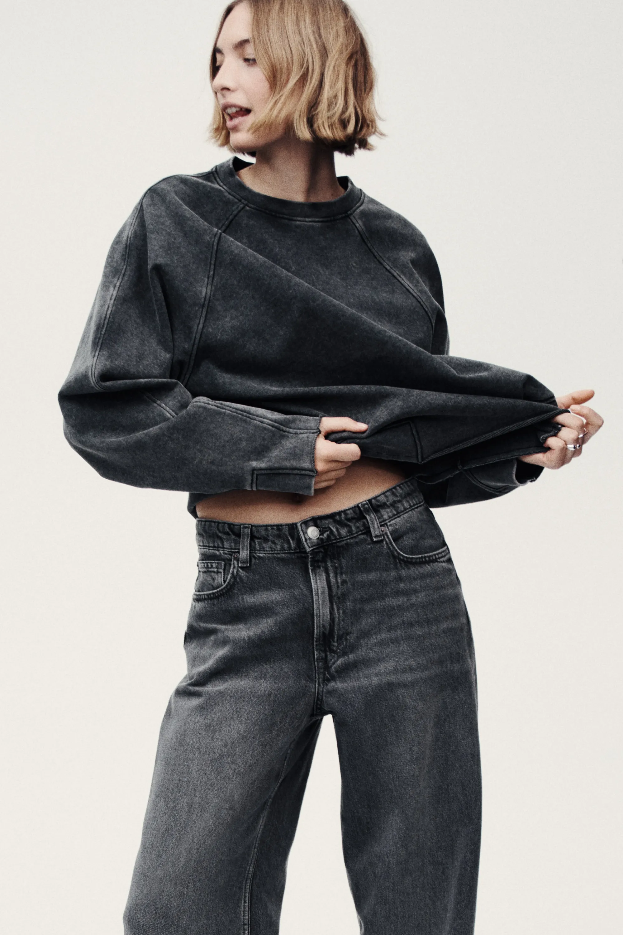 Baggy Regular Waist Jeans - Gris denim