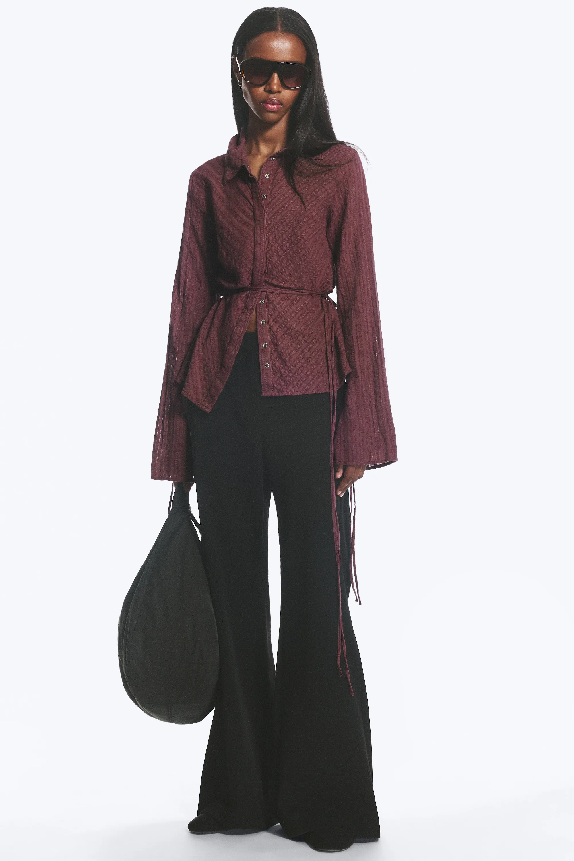 Chemise en coton à nouer - Rayé violet foncé