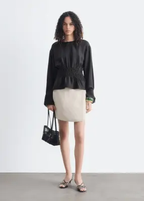 Blouse en lin avec taille à smocks - Noir — photo 1