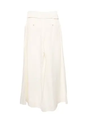 Pantalon COUTURE taille haute ceinturé en lin blanc crème brodée Taille XS — photo 3
