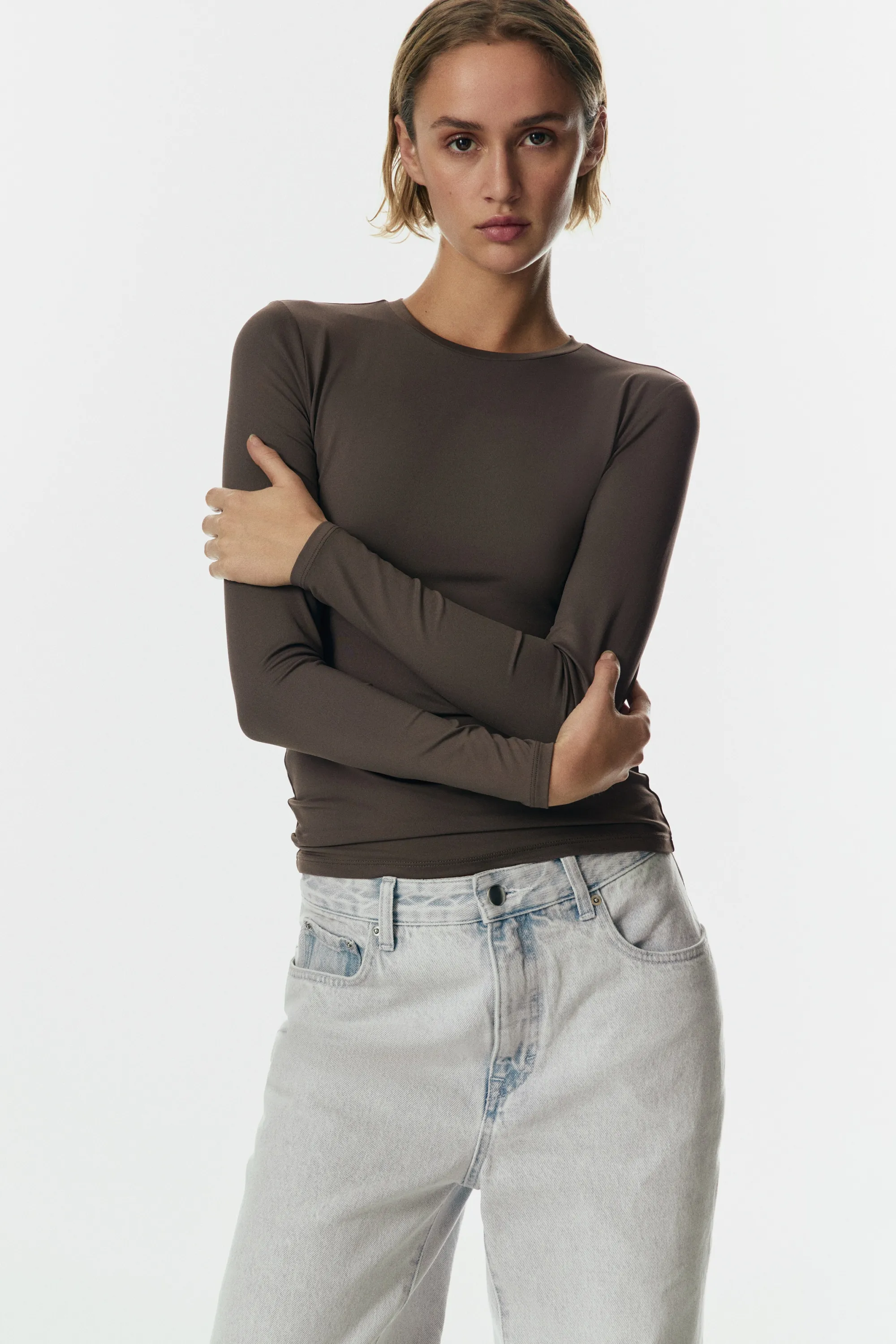 Top à manches longues en microfibre - Dark greige
