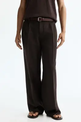 Pantalon large Loose Fit en lin mélangé - Marron foncé — photo 1