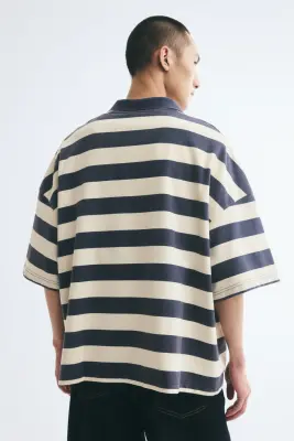 Polo Oversized Fit en coton - Bleu ancien foncé/rayé — photo 4
