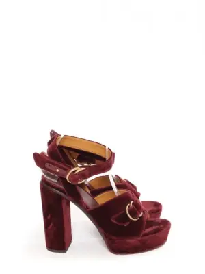 Sandales à plateformes en velours rouge bordeaux boucle doré, Prix boutique 720€ Taille 39 — photo 1