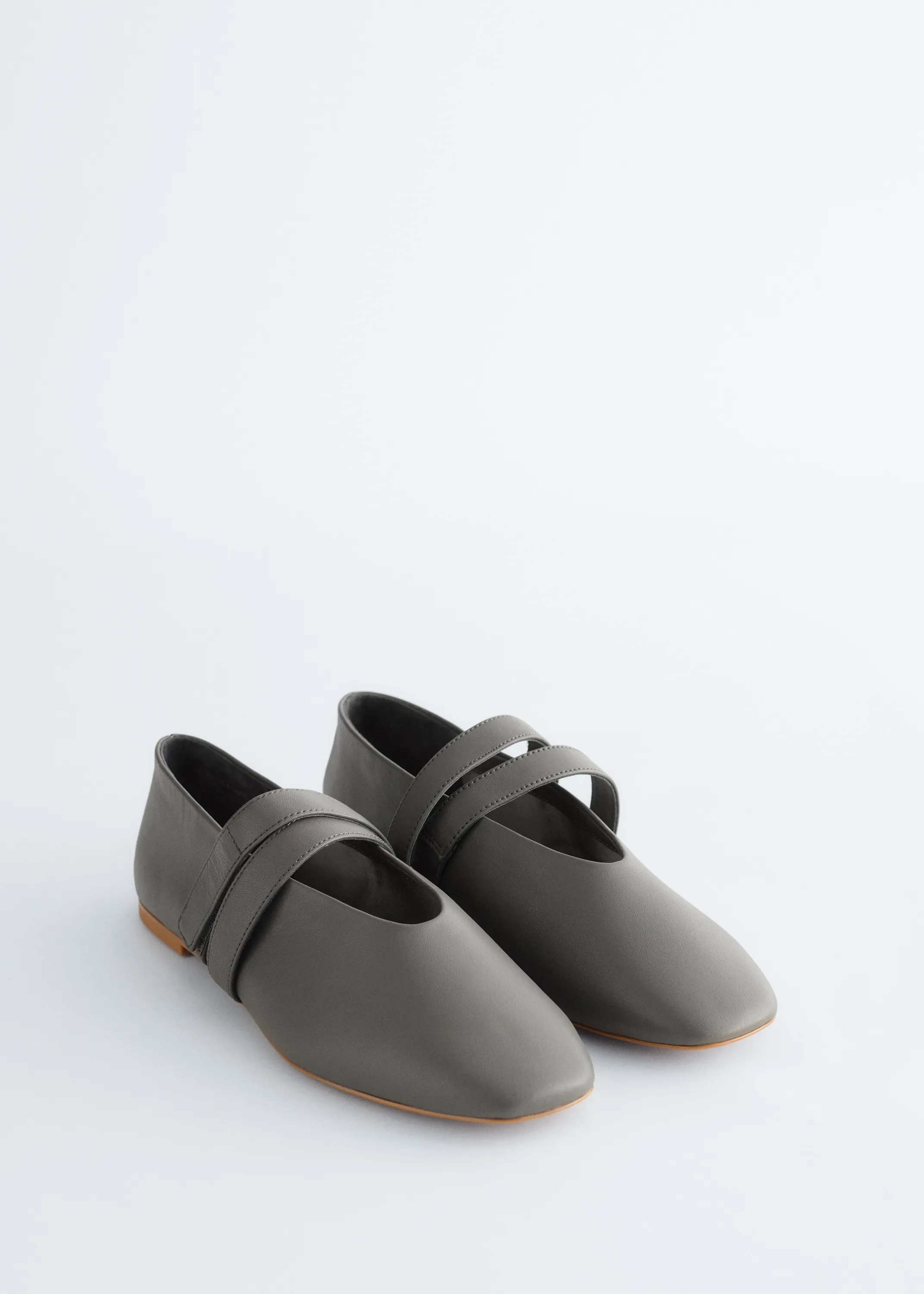 Ballerines en cuir à brides croisées - Cuir gris