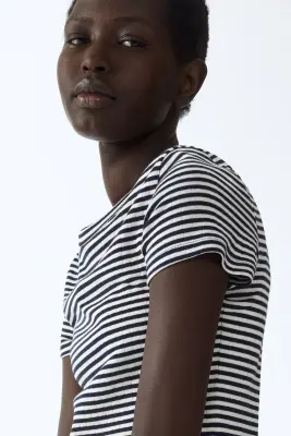 T-shirt côtelé - Bleu marine/rayé — photo 3