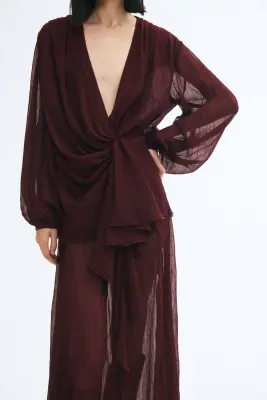 Robe avec détail torsadé - Bordeaux — photo 1