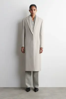 MANTEAU TAILLEUR LONG EN SERGÉ DE LAINE - BEIGE CLAIR — photo 1