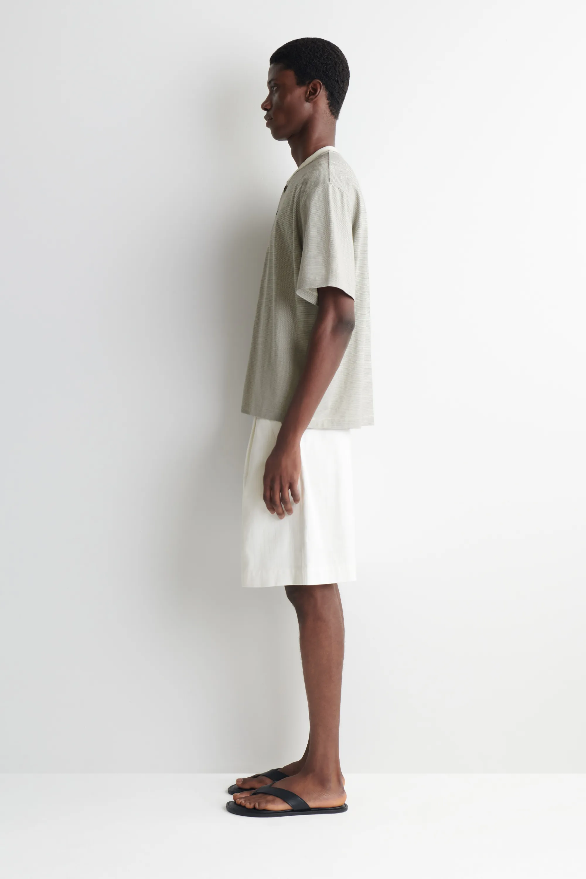 T-SHIRT HENLEY RAYÉ EN COTON - BLANC / NOIR / RAYURE